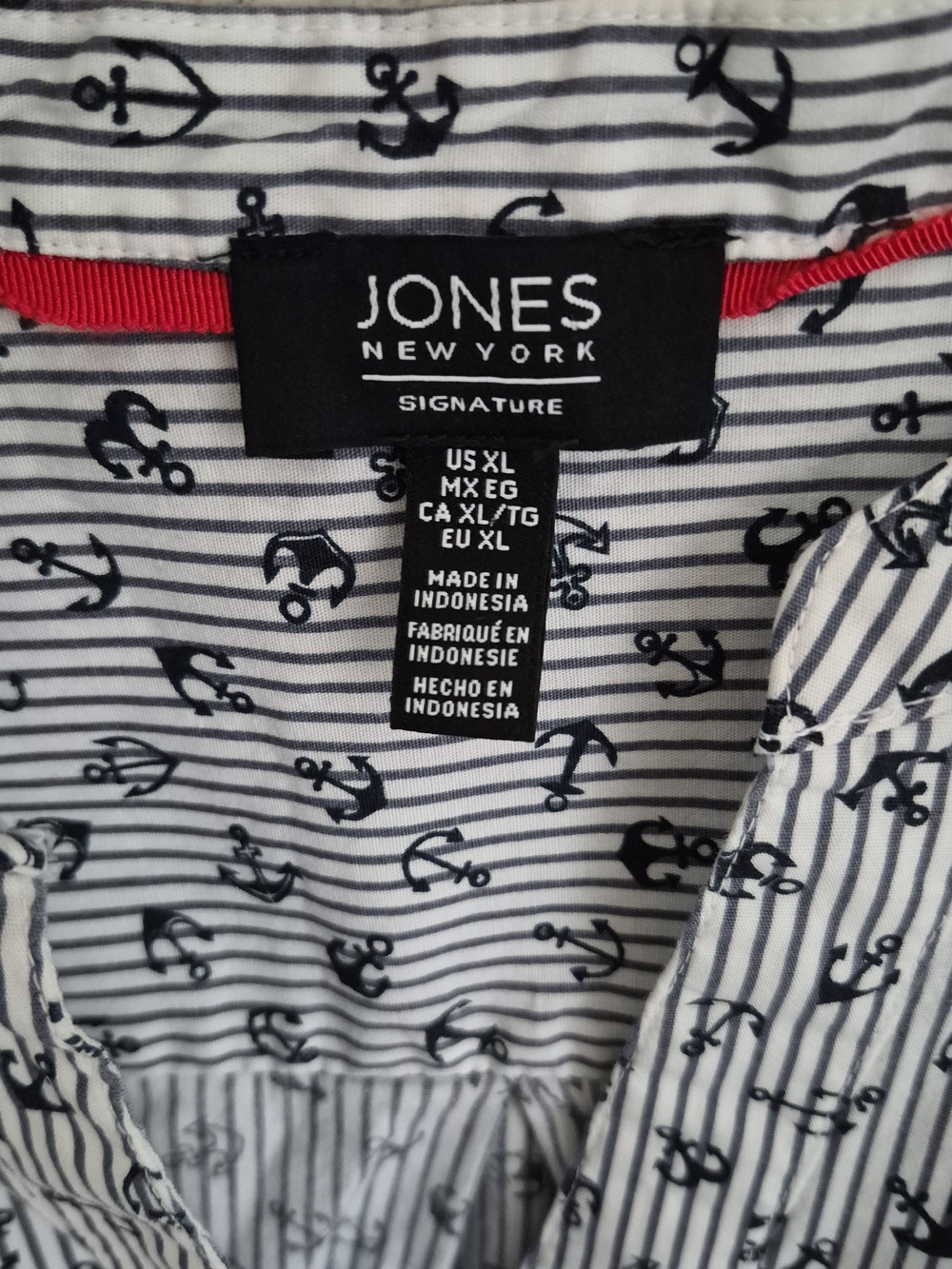 Jones New York Signature Blouse Women's XL Blue White Nautic Anchor Print Henle - Picture 4 of 12